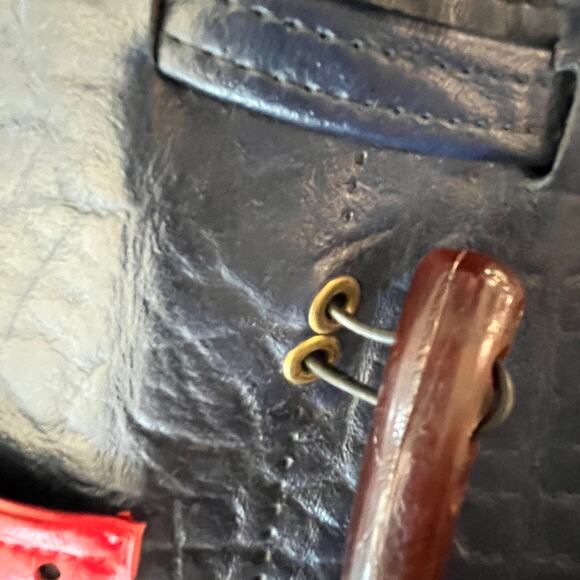 Vintage Navy Blue Vinyl Bag Red Watermelon Slice Pockets - Picture 7 of 10